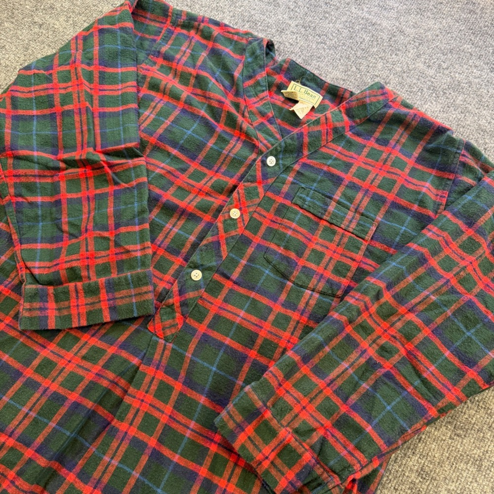 Vintage LL Bean Men XL Flannel Nightshirt Red Green Plaid Cotton Sleepwear USA - Picture 5 of 12